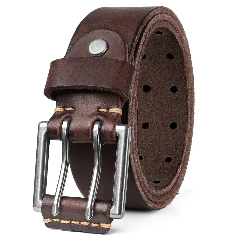 OZNDAS Men's Silver Real Leather Belts SLIVER BUCKLE/COFFEE, FOR WAIST 39